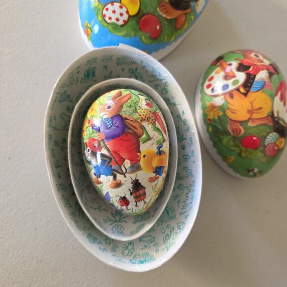 Vintage Antique German Paper Mache Nesting Eggs Set Of 3 Easter Peter Rabbit Vtg - Picture 2 of 11